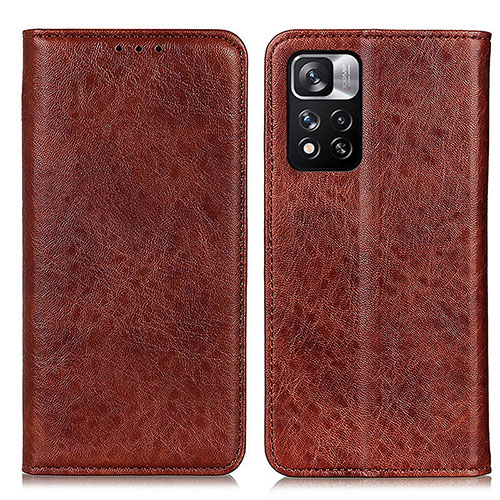 Leather Case Stands Flip Cover Holder K01Z for Xiaomi Mi 11i 5G (2022) Brown