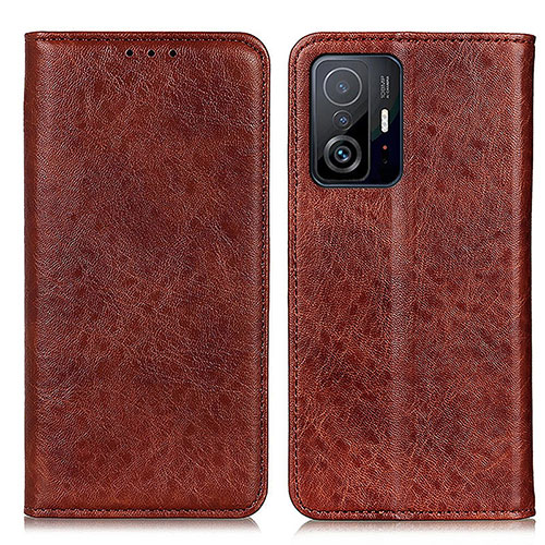 Leather Case Stands Flip Cover Holder K01Z for Xiaomi Mi 11T Pro 5G Brown