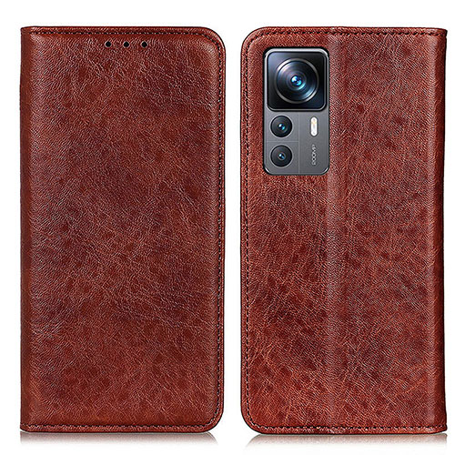 Leather Case Stands Flip Cover Holder K01Z for Xiaomi Mi 12T Pro 5G Brown
