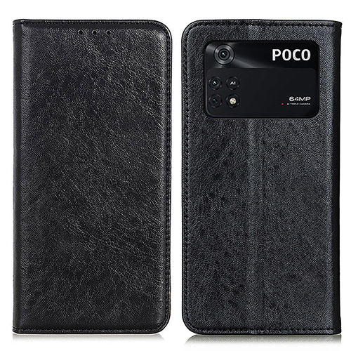 Leather Case Stands Flip Cover Holder K01Z for Xiaomi Poco M4 Pro 4G Black