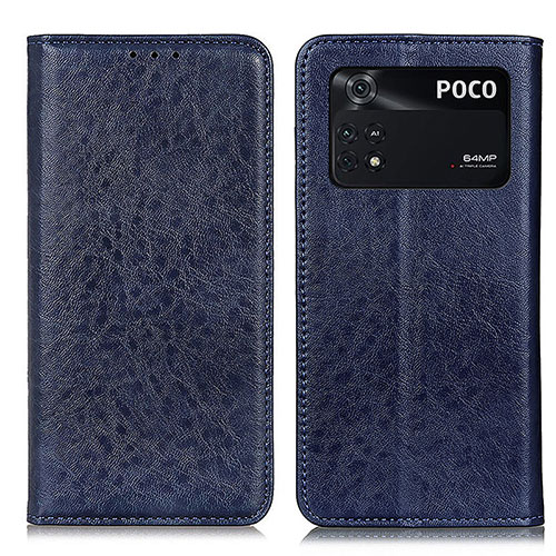 Leather Case Stands Flip Cover Holder K01Z for Xiaomi Poco M4 Pro 4G Blue