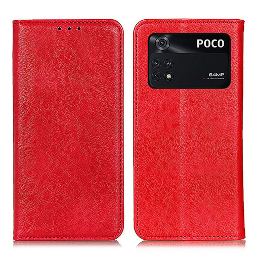 Leather Case Stands Flip Cover Holder K01Z for Xiaomi Poco M4 Pro 4G Red