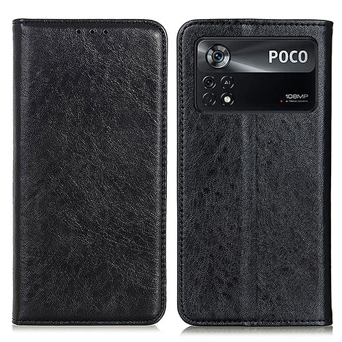 Leather Case Stands Flip Cover Holder K01Z for Xiaomi Poco X4 Pro 5G Black