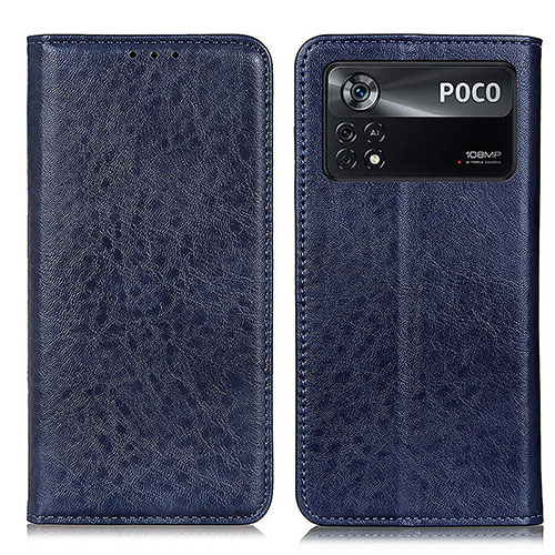 Leather Case Stands Flip Cover Holder K01Z for Xiaomi Poco X4 Pro 5G Blue