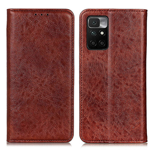 Leather Case Stands Flip Cover Holder K01Z for Xiaomi Redmi 10 4G Brown