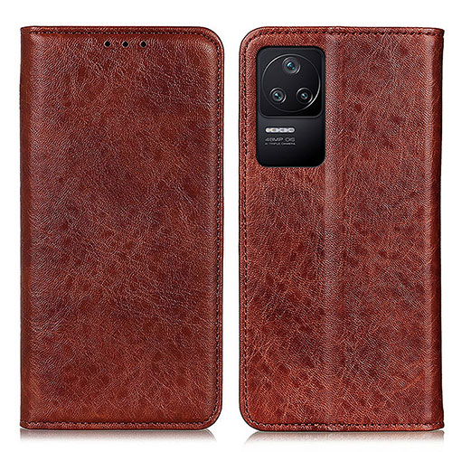 Leather Case Stands Flip Cover Holder K01Z for Xiaomi Redmi K40S 5G Brown