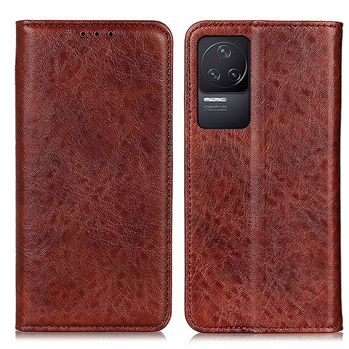 Leather Case Stands Flip Cover Holder K01Z for Xiaomi Redmi K50 5G Brown