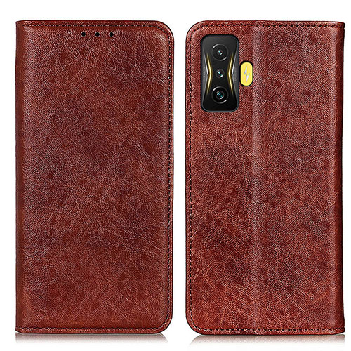 Leather Case Stands Flip Cover Holder K01Z for Xiaomi Redmi K50 Gaming 5G Brown