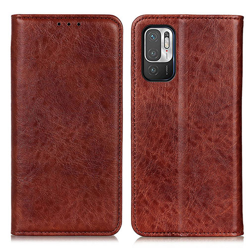 Leather Case Stands Flip Cover Holder K01Z for Xiaomi Redmi Note 10 5G Brown