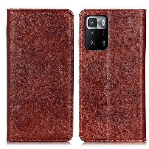 Leather Case Stands Flip Cover Holder K01Z for Xiaomi Redmi Note 10 Pro 5G Brown