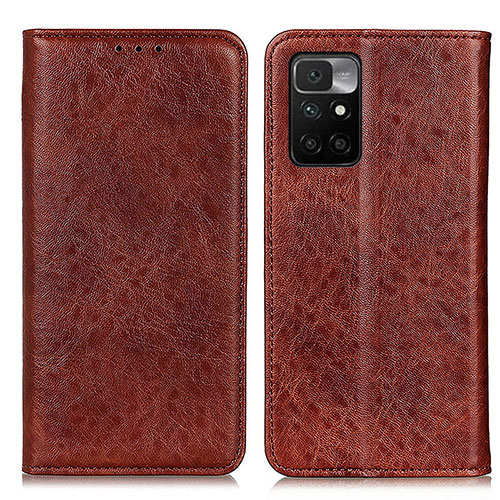 Leather Case Stands Flip Cover Holder K01Z for Xiaomi Redmi Note 11 4G (2021) Brown