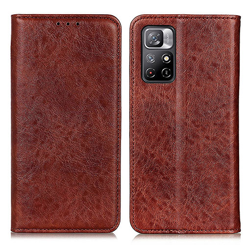 Leather Case Stands Flip Cover Holder K01Z for Xiaomi Redmi Note 11 5G Brown