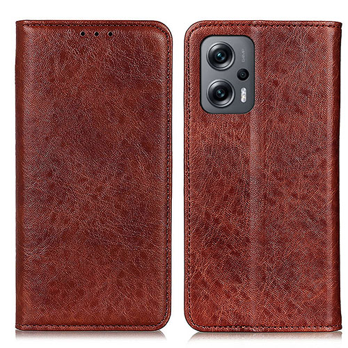 Leather Case Stands Flip Cover Holder K01Z for Xiaomi Redmi Note 11T Pro+ Plus 5G Brown