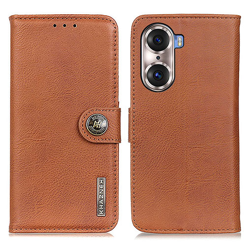 Leather Case Stands Flip Cover Holder K02Z for Huawei Honor 60 Pro 5G Brown