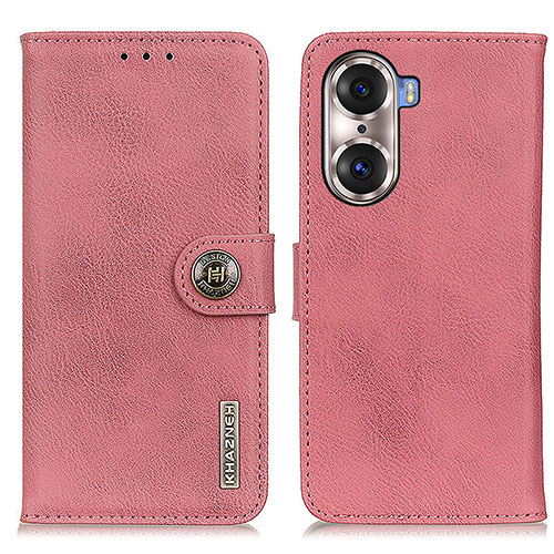 Leather Case Stands Flip Cover Holder K02Z for Huawei Honor 60 Pro 5G Pink