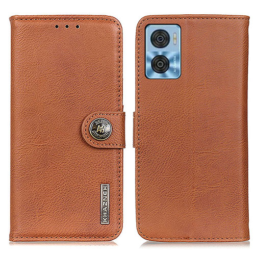 Leather Case Stands Flip Cover Holder K02Z for Motorola Moto E22 Brown