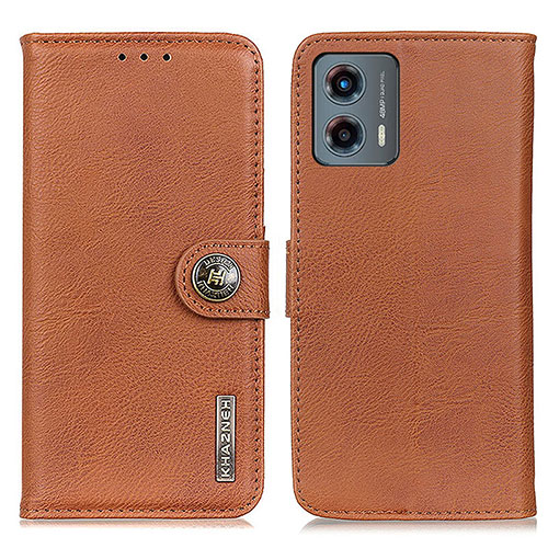 Leather Case Stands Flip Cover Holder K02Z for Motorola Moto G 5G (2023) Brown