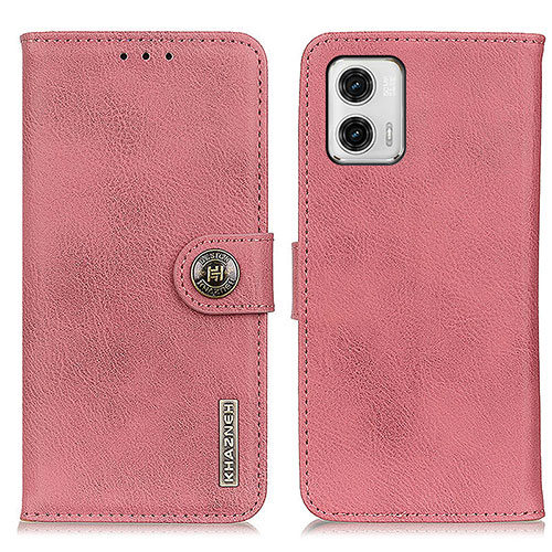 Leather Case Stands Flip Cover Holder K02Z for Motorola Moto G73 5G Pink