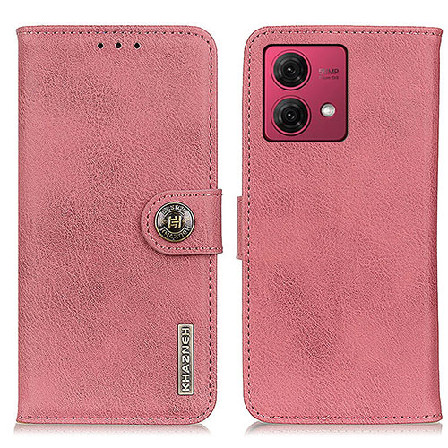 Leather Case Stands Flip Cover Holder K02Z for Motorola Moto G84 5G Pink