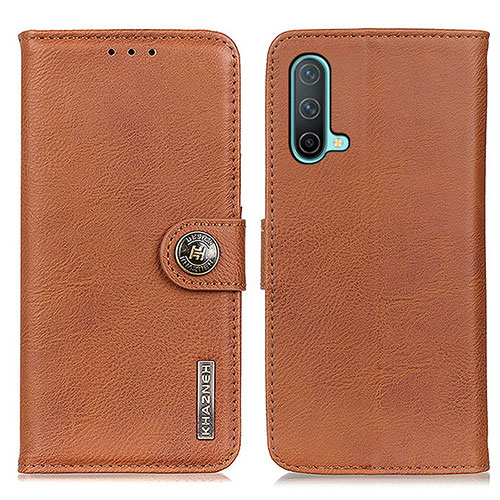 Leather Case Stands Flip Cover Holder K02Z for OnePlus Nord CE 5G Brown