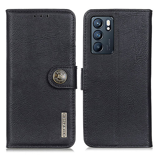 Leather Case Stands Flip Cover Holder K02Z for Oppo Reno6 5G Black