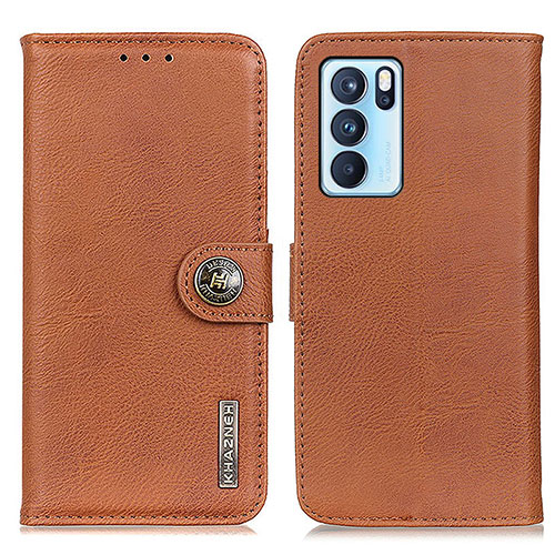 Leather Case Stands Flip Cover Holder K02Z for Oppo Reno6 Pro 5G India Brown