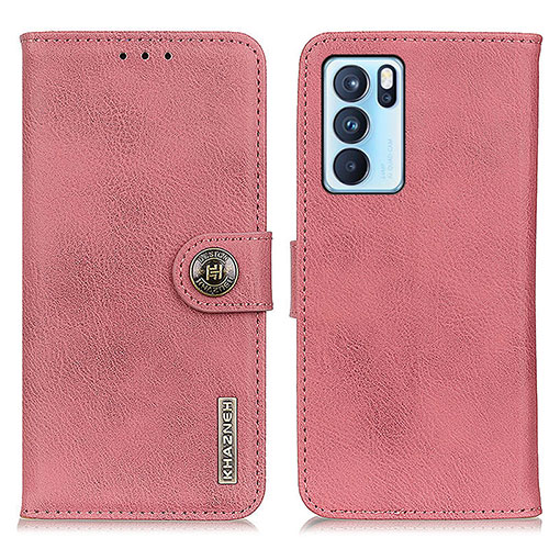 Leather Case Stands Flip Cover Holder K02Z for Oppo Reno6 Pro 5G India Pink