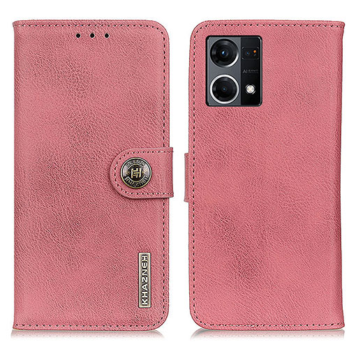 Leather Case Stands Flip Cover Holder K02Z for Oppo Reno8 4G Pink