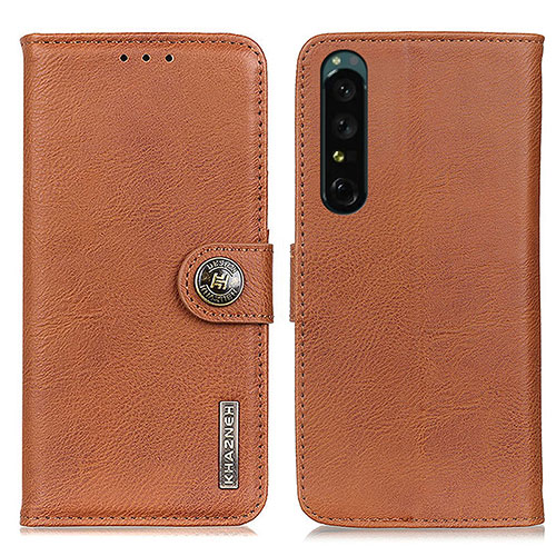 Leather Case Stands Flip Cover Holder K02Z for Sony Xperia 1 IV Brown