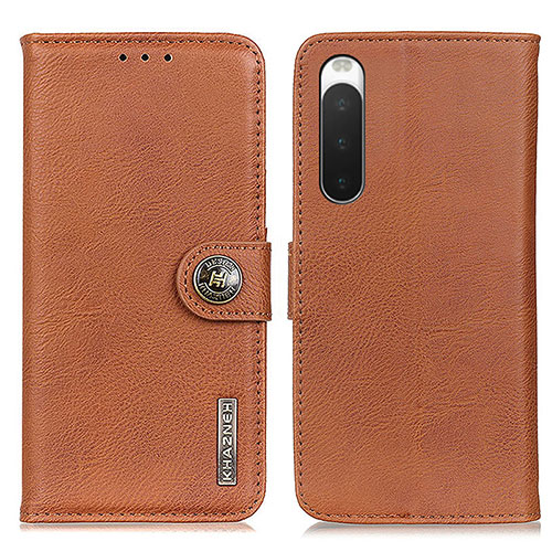 Leather Case Stands Flip Cover Holder K02Z for Sony Xperia 10 IV Brown