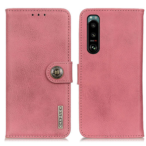 Leather Case Stands Flip Cover Holder K02Z for Sony Xperia 5 III Pink