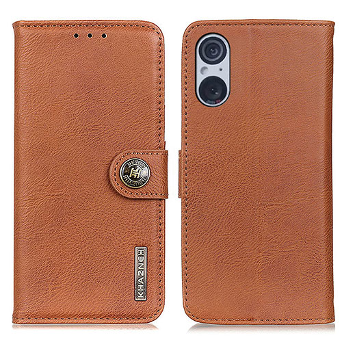 Leather Case Stands Flip Cover Holder K02Z for Sony Xperia 5 V Brown