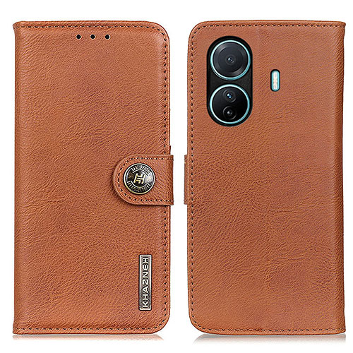 Leather Case Stands Flip Cover Holder K02Z for Vivo T1 5G Brown