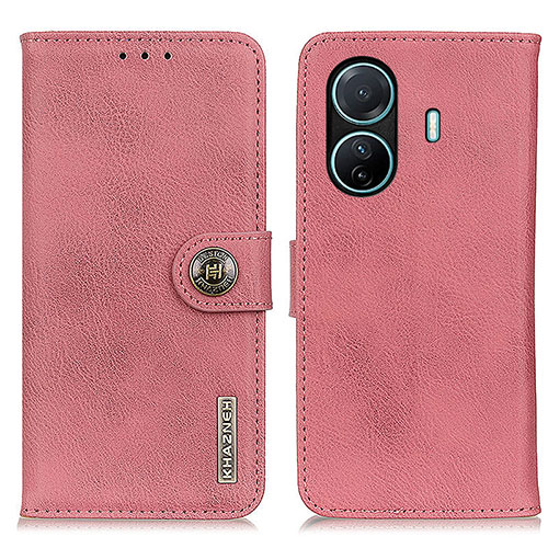 Leather Case Stands Flip Cover Holder K02Z for Vivo T1 Pro 5G Pink