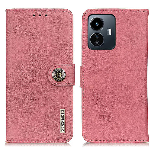 Leather Case Stands Flip Cover Holder K02Z for Vivo Y77 5G Pink