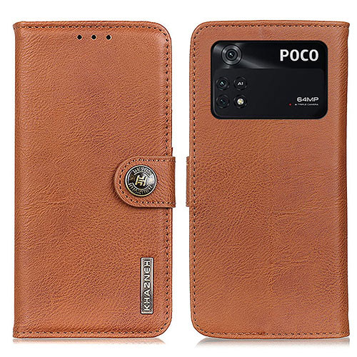 Leather Case Stands Flip Cover Holder K02Z for Xiaomi Poco M4 Pro 4G Brown