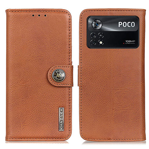 Leather Case Stands Flip Cover Holder K02Z for Xiaomi Poco X4 Pro 5G Brown