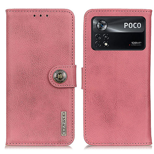 Leather Case Stands Flip Cover Holder K02Z for Xiaomi Poco X4 Pro 5G Pink