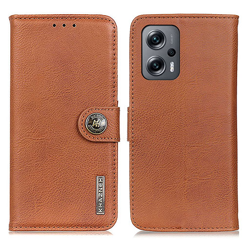 Leather Case Stands Flip Cover Holder K02Z for Xiaomi Redmi Note 11T Pro+ Plus 5G Brown