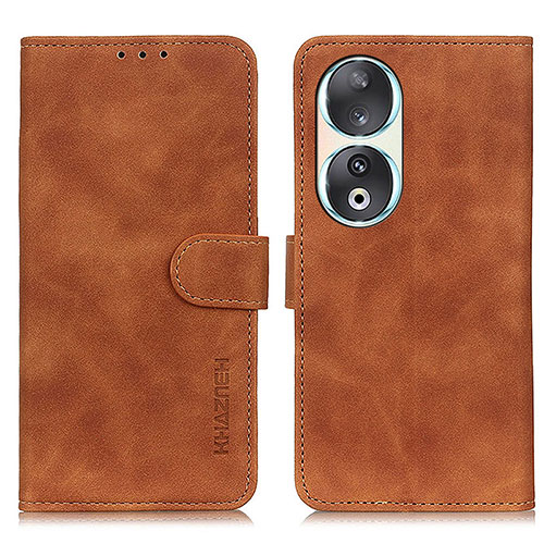 Leather Case Stands Flip Cover Holder K03Z for Huawei Honor 90 5G Brown