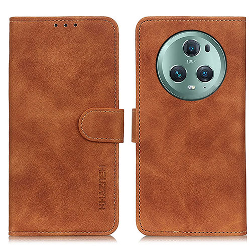 Leather Case Stands Flip Cover Holder K03Z for Huawei Honor Magic5 Pro 5G Brown