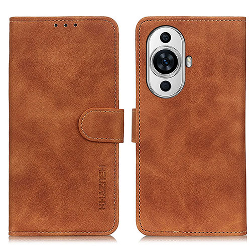 Leather Case Stands Flip Cover Holder K03Z for Huawei Nova 11 Pro Brown