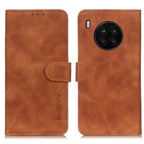 Leather Case Stands Flip Cover Holder K03Z for Huawei Nova 8i Brown