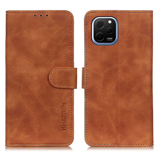 Leather Case Stands Flip Cover Holder K03Z for Huawei Nova Y61 Brown