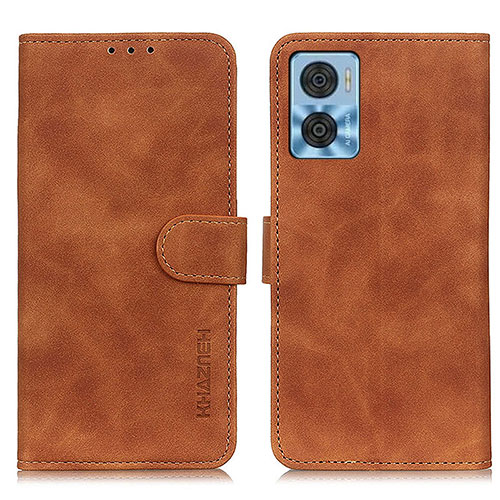 Leather Case Stands Flip Cover Holder K03Z for Motorola Moto E22 Brown