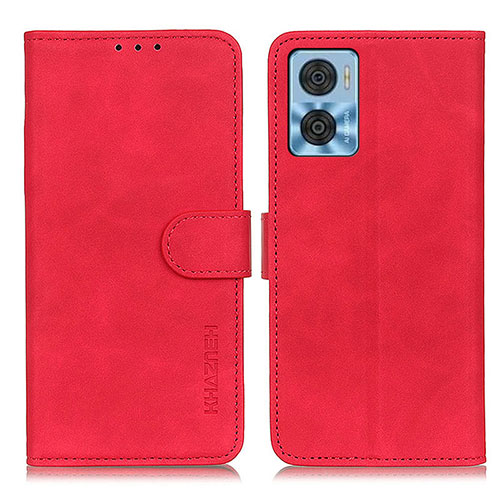 Leather Case Stands Flip Cover Holder K03Z for Motorola Moto E22 Red