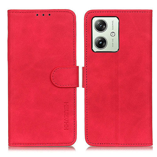 Leather Case Stands Flip Cover Holder K03Z for Motorola Moto G54 5G Red