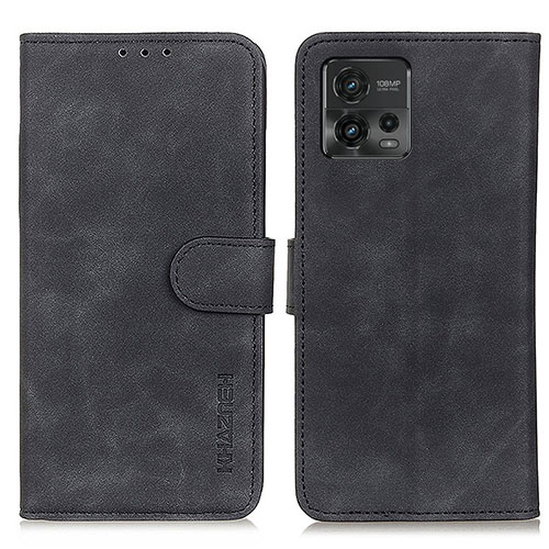 Leather Case Stands Flip Cover Holder K03Z for Motorola Moto G72 Black