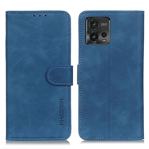 Leather Case Stands Flip Cover Holder K03Z for Motorola Moto G72 Blue