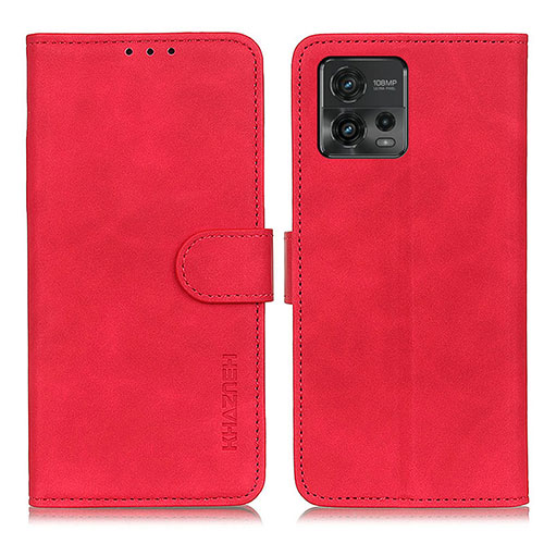 Leather Case Stands Flip Cover Holder K03Z for Motorola Moto G72 Red